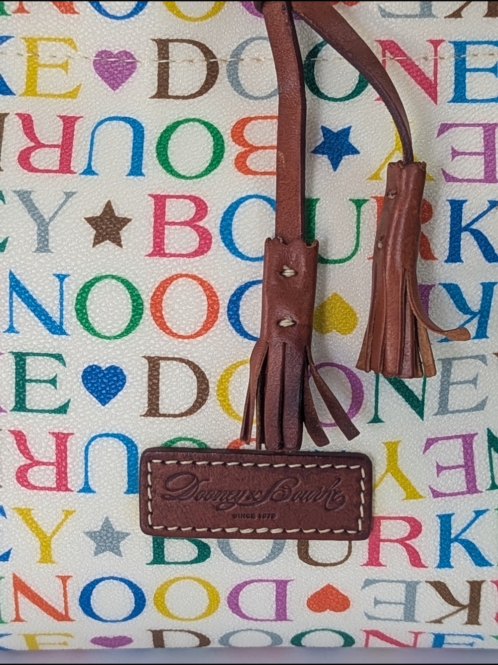 Dooney & Bourke Y2K Multicolor Logo Canvas Tote Bag White Leather Rainbow - Picture 2 of 16